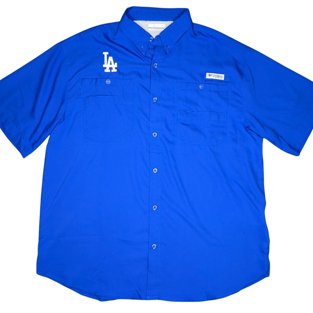 Columbia PFG x MLB LA Dodgers Blue Short Sleeve Button Down Shirt